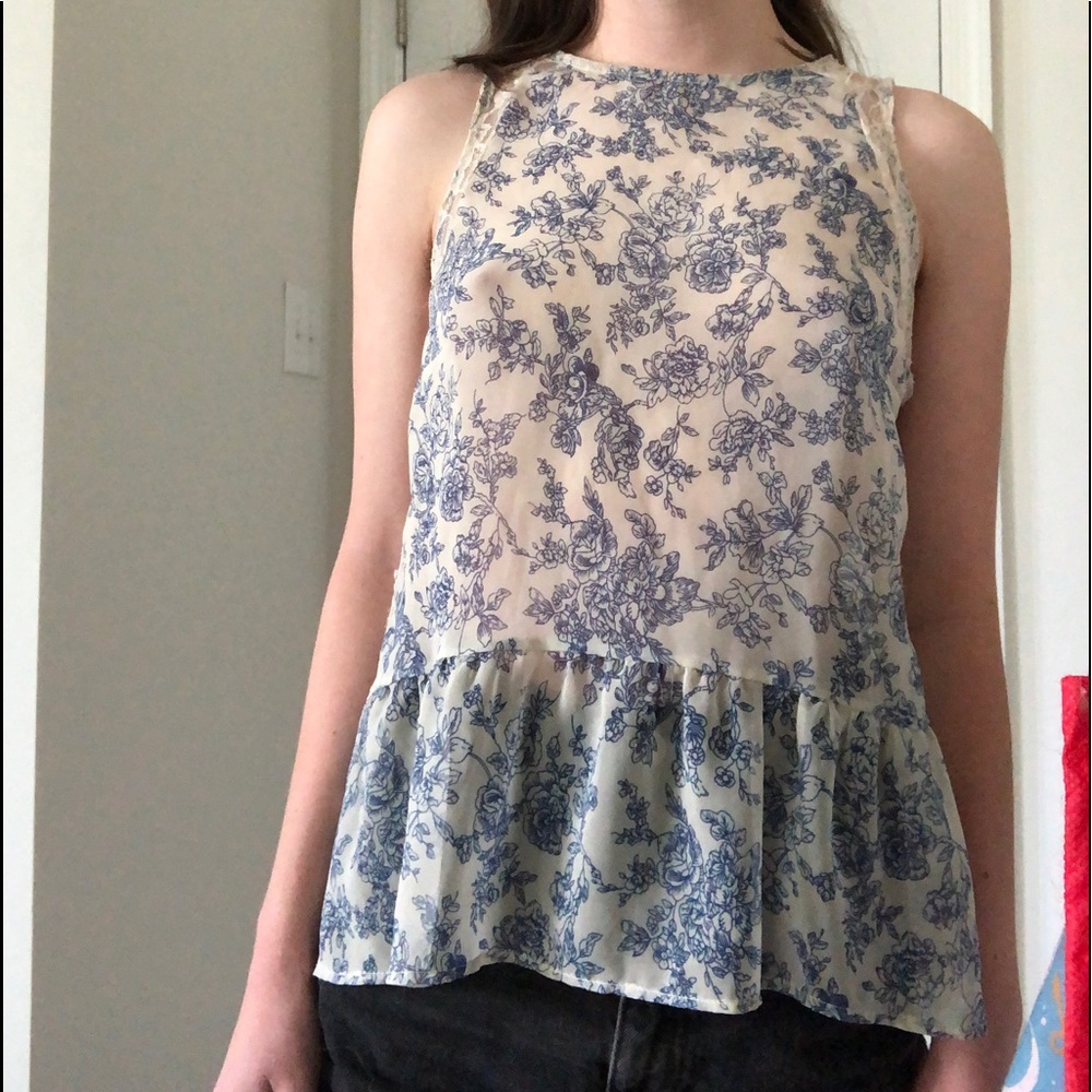 White and blue floral lace urban outfitters shirt